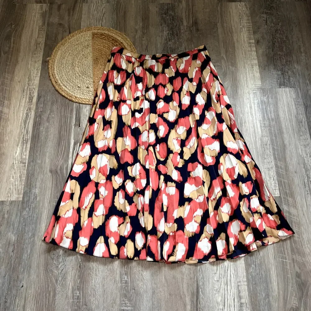 J. CREW Pleated Silky Midi Abstract Print Womens Skirt